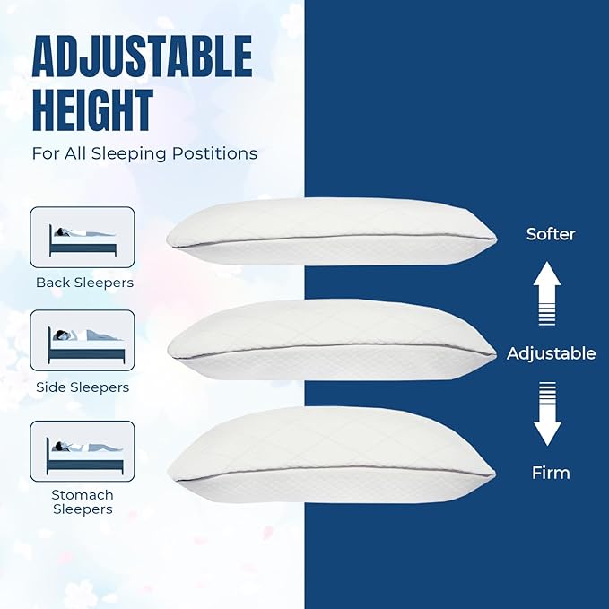 Bed Pillows for Sleeping 30x20 Inches Set of 2 Queen Size Shredded Memory Foam Pillows with Washable Pillowcases Cooling Hotel Pillow Hypoallergenic Adjustable Pillow for Side Back & Stomach Sleepers