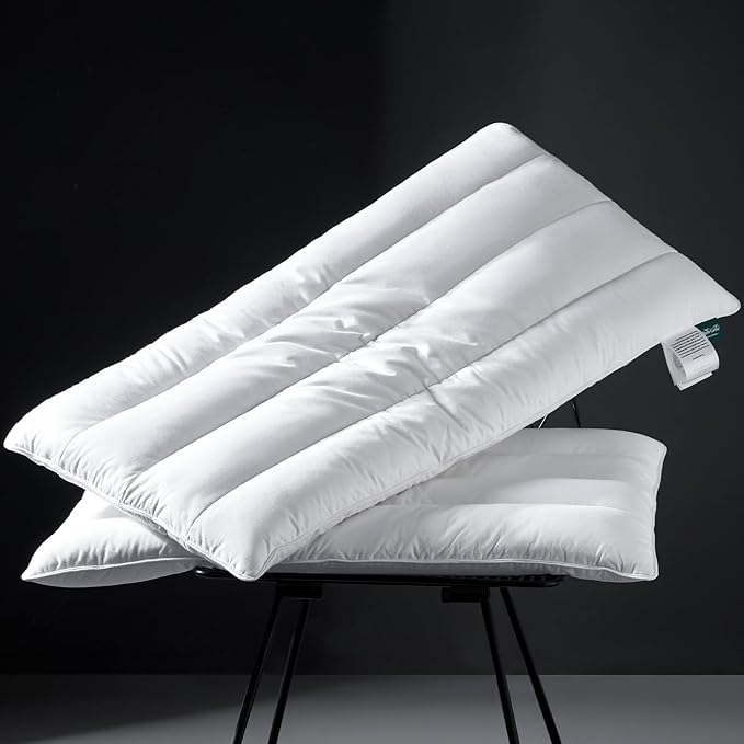 Three Geese Luxury Thin Flat Goose Feather Down Pillows King Size Set of 2, 2.5" Height, 100% Organic Cotton Cover, Medium Firm Hotel Collection Ultra Slim Thin Bed Pillows, Machine Washable