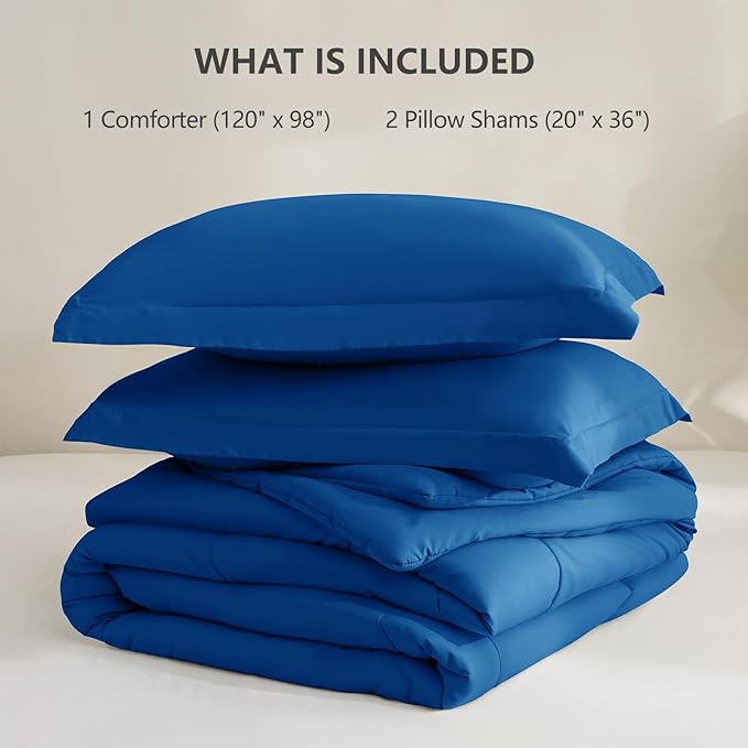 CozyLux Oversized King Comforter Set, 270GSM Classic Blue Bedding Sets for All Seasons, 3 Pieces 120x98 Bed Set with 1 Down Alternative Comforter and 2 Pillow Shams, Soft, Lightweight, Breathable