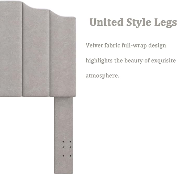 Befurtori Queen Size Headboard Only, Velvet Wall Mounted Headboard Queen Size for Adjustable Bed, Modern Vertical Channel Design with Curved Tufted Upholstered Head Board and Luxury Soft Padded, Gray