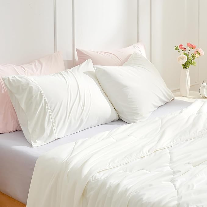 Cozy Bliss Cooling Pillow Cases for Hot Sleepers, Q-Max>0.45, Queen Size Set of 2, Soft & Silky Pillow Covers with Envelope Closure,Gift, Off White, 20x30 Inches