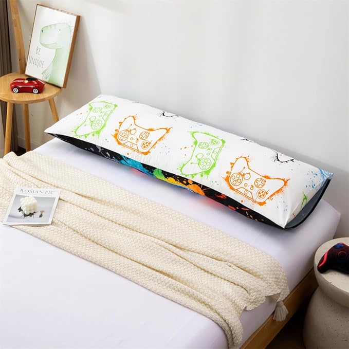 NTBED Tie Dye Gaming Body Pillow Cover Game Console Microfiber Gamer Bedding Pillowcase with Envelope Closure for Boys Kids Adults(20"x54",Multi)