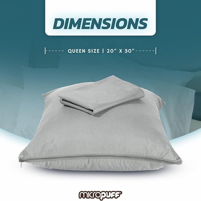 Micropuff Pillow Protectors with Zipper Queen Size Gray - Premium Brushed Microfiber Pillow Covers, Hypoallergenic Pillowcases with Zipper (4 Pack, Queen 20x30)