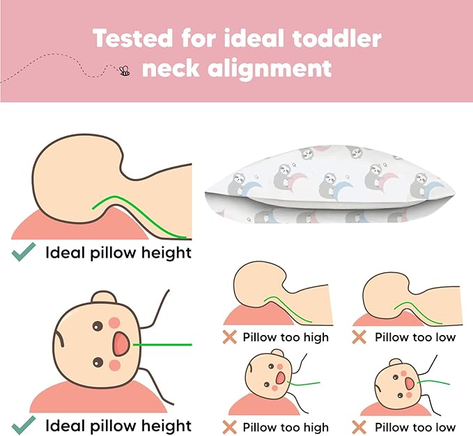 Toddler Pillow with Pillowcase - 13x18 My Little Dreamy Kids Travel Bed Pillows for Sleeping, Organic Cotton Small Pillowcase, Soft & Breathable, Machine Washable, Toddlers 2-5 years old (Moon Sloth)