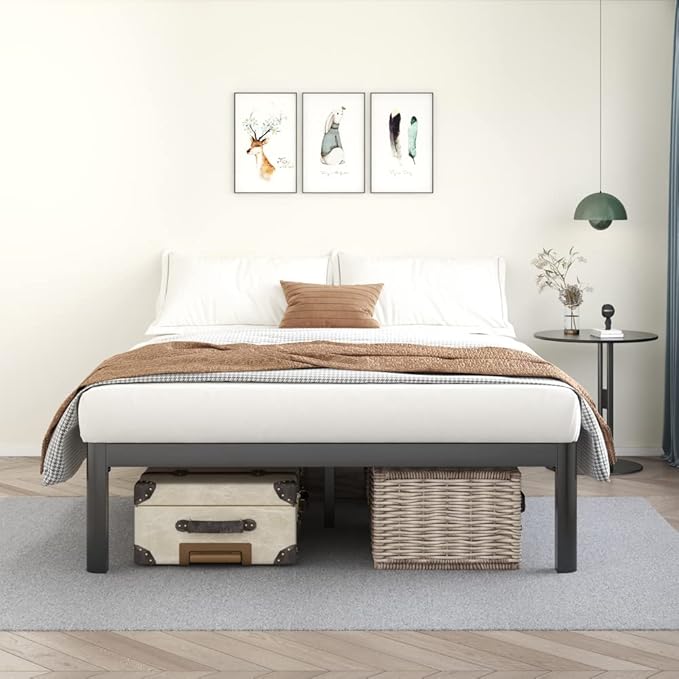 MAF 14 Inch King Platform Bed Frames with Wooden Slats, Black 3500 Lbs Heavy Duty Metal Bed Frame with Anti-Collision Round Legs, No Box Spring Needed, Easy Assembly