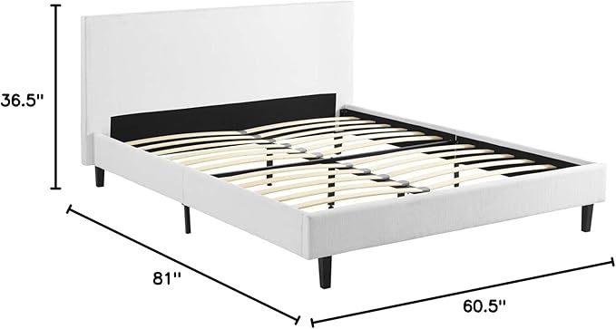 Modway Anya Upholstered White Full Platform Bed with Wood Slat Support