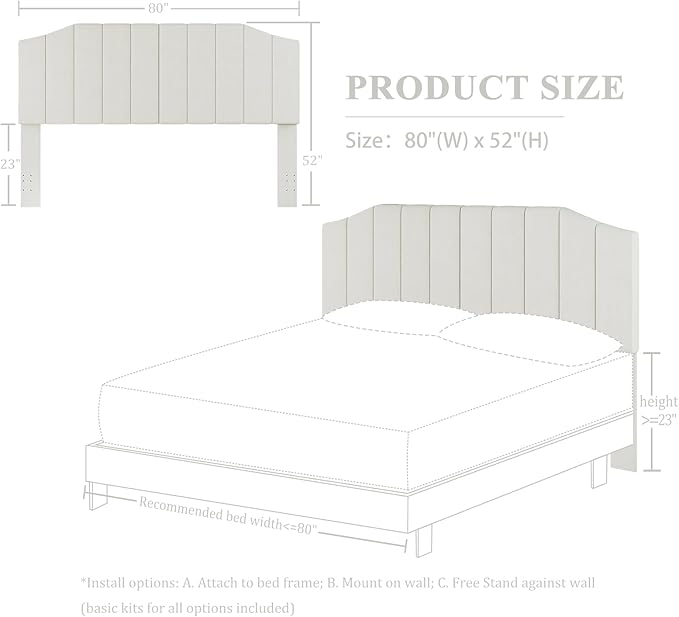 Furpopup King Size Headboard Only, Velvet Upholstered Headboard King/California King Size Wall Mount and Bed Frame Mount, Featuring High-Density Sponge Padding Easy Assembly Comfort Style-Cream