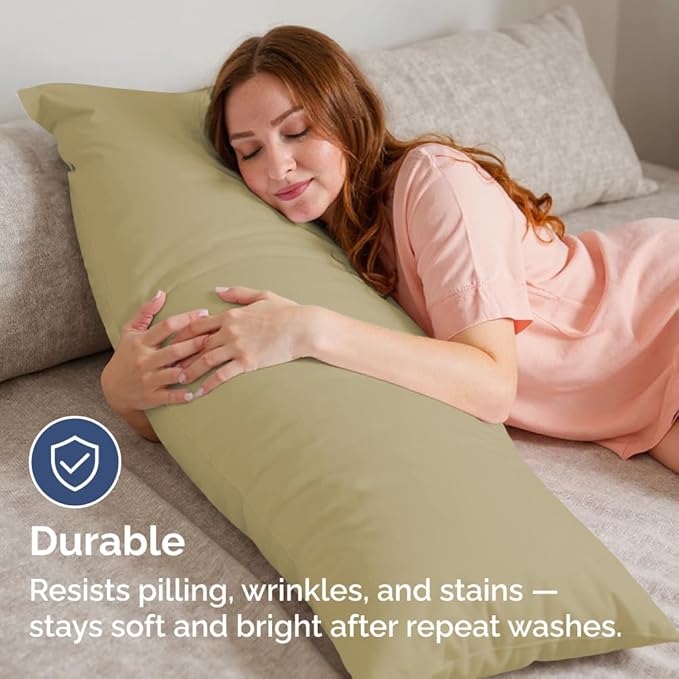 Body Pillowcases Set of 2-20x54 Long Body Pillow Case - Soft Body Pillow Cover for Sleeping & Side Sleepers - Comfy, Breathable, Wrinkle & Fade Free - Machine Washable w/Envelope Enclosure (Beige)