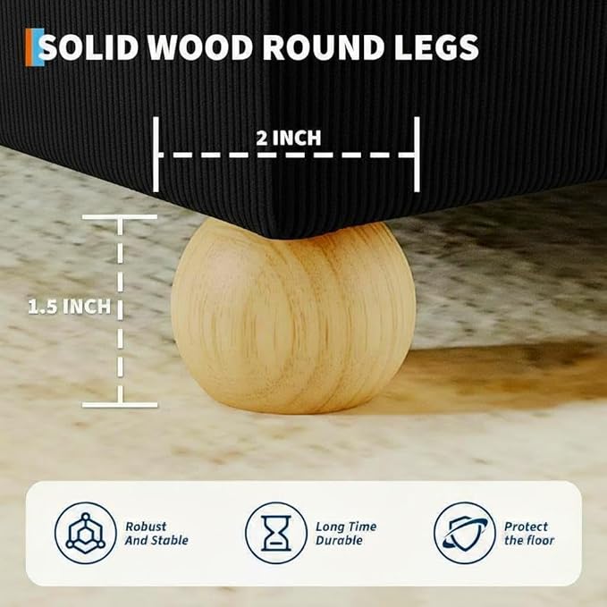 GarveeHome Full Size Cloud Bed Frame，Corduroy Low Bed Frame Without Headboard, Thick Fabric Upholstered Platform Bed, Solid Wood Legs, No Box Spring Needed, Never Squeak, Easy Assembly, Black