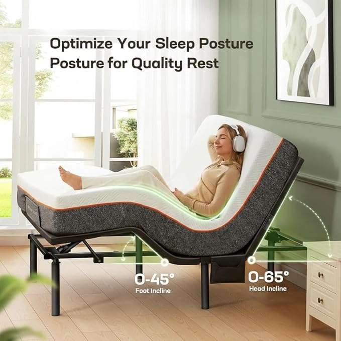 Marsail MS01 Queen Adjustable Bed Set with 6-Inch Gel Memory Foam,Includes Adjustable Bed Base Featuring Wireless Remote Control, Under-Bed Nightlight, and 4 Height Options