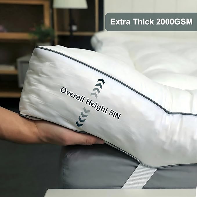 5 Inch Memory Foam Mattress Topper Twin, 2000GSM Shredded Memory Foam Pillow Top, Plush Support for Back Pain Relief, Extra Thick & Breathable, Dorm & Guest Room Essential
