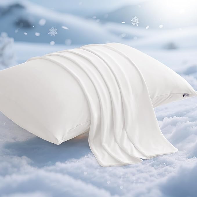 Elegear Cooling Pillow Cases for Hot Sleepers, Japanese Q-Max 0.5 Cooling Pillowcases, Both Sides[Cooling/Cotton], Breathable Soft Pillowcase for Hair and Skin, Set of 2-White (King (20" x 36"))
