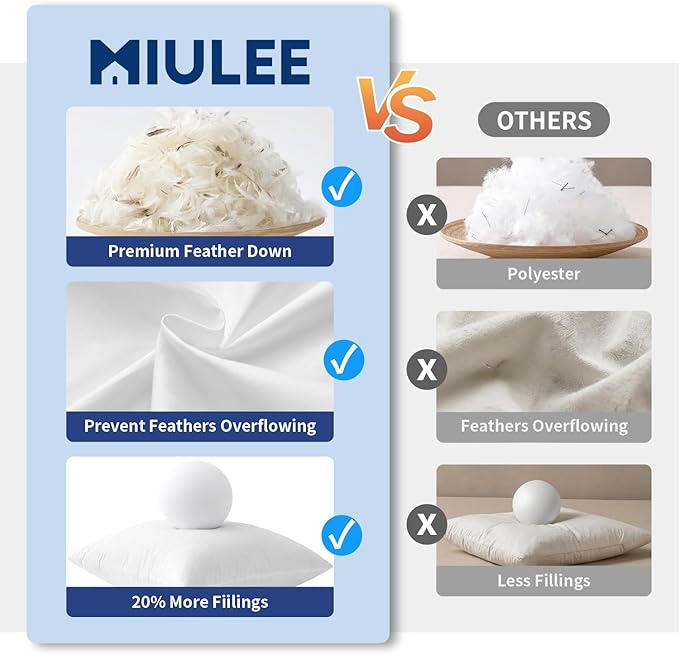 MIULEE Premium Feather and Down 26x26 Throw Pillow Insert Soft Fluffy Throw Pillow Double-Layer Cotton Fabric for Sofa Bed Couch Prevents Feather Leakage