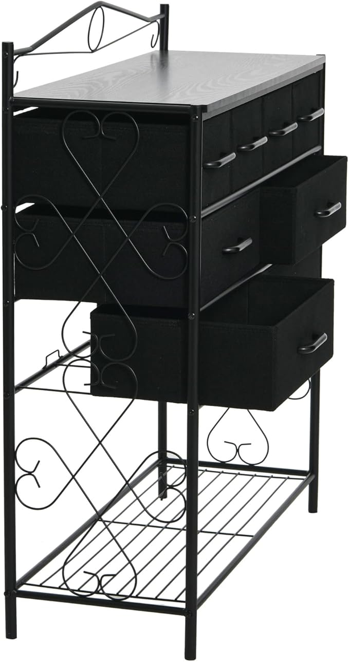Household Essentials Black Oak & Iron Apothecary 8-Drawer Sideboard