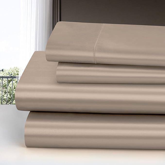 Homiest 3pcs Satin Sheets Set Luxury Silky Satin Bedding Set with Deep Pocket, 1 Fitted Sheet + 1 Flat Sheet + 1 Pillowcase (Twin Size, Taupe)