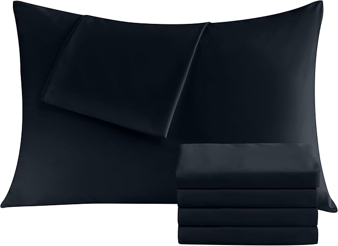 Pillowcases Standard 4 Pack, 20x26 Pillow Cases with Envelope Closure, Soft Plain Brushed Microfiber Covers Breathable Wrinkle-Resistant, Black