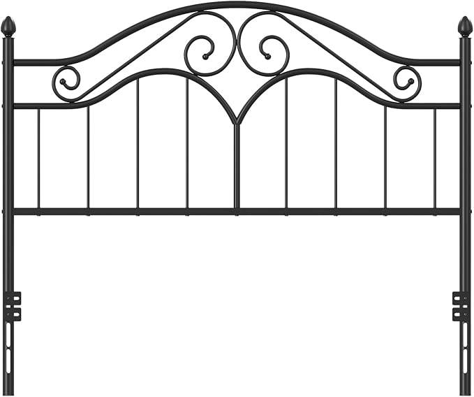 Elephance Headboard for Queen Size Bed Frame, Vintage Platform Bed Metal Headboard Only, Height Adjustable, Sturdy and Stable, Queen Size, Easy Assembly, Black