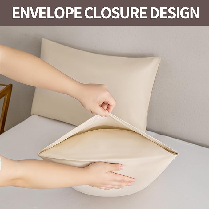 MINIPANDA Beige King Size Pillow Cases Set of 4 - Super Soft, Smooth and Breathable Pillow Cases King - Envelope Design - Machine Washable Lightweight (20X40 Inches (4 Piece))