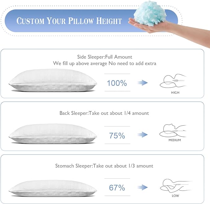 Meoflaw Cooling Pillows for Sleeping Queen Size Set of 2,Shredded Memory Foam Bed Pillow with Pillow Case-Double Sided Material,Adjustable Loft Queen Pillow for Side & Back Sleeper-Medium Firm