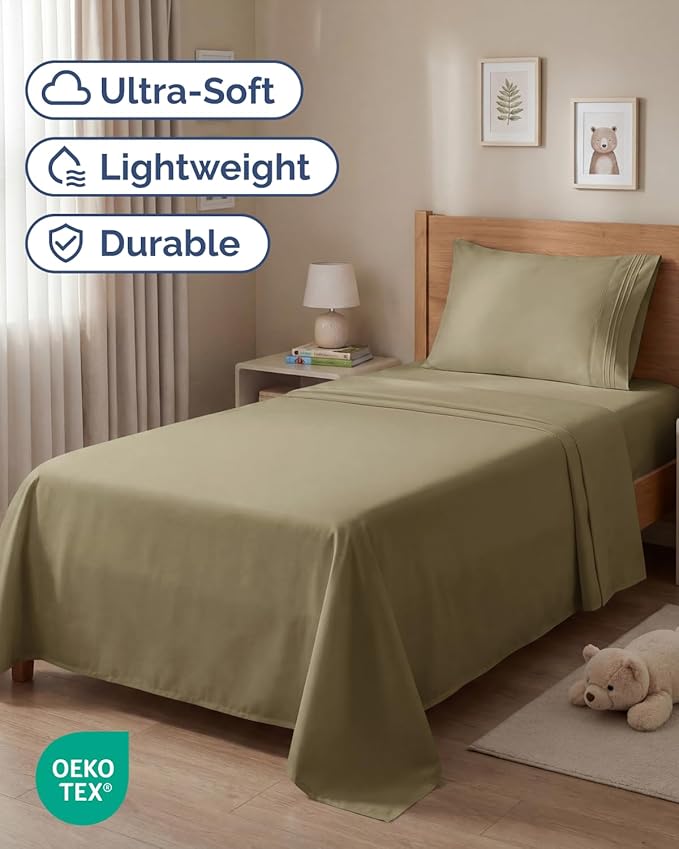 Twin Size 3 Piece Sheet Set - Comfy Breathable & Cooling Sheets - Hotel Luxury Bed Sheets for Women & Men - Deep Pockets, Easy-Fit, Extra Soft and Wrinkle Free Sheets - Khaki Oeko-Tex Bed Sheet Set