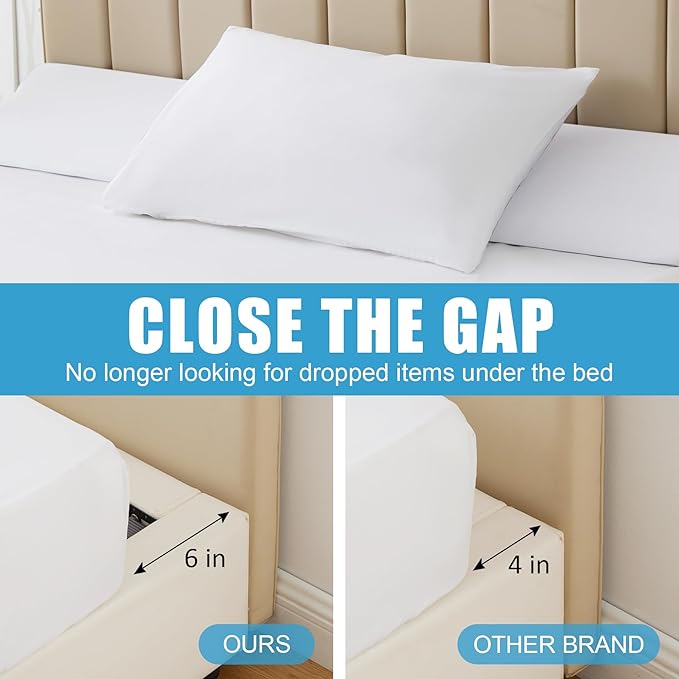 MEGCXIT Queen Bed Wedge Pillow for Headboard, 60"x10"x6", Bed Gap Filler, Headboard Pillow, Anti-Slip Gap Pillow with Side Pockets, Removable Cover, White