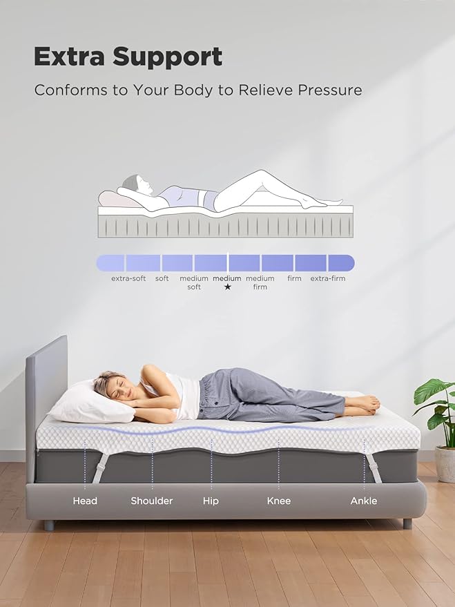 PERLECARE 3 Inch Gel Memory Foam Mattress Topper for Pressure Relief, Premium Soft Topper for Cooling Sleep, Non-Slip Design with Removable & Washable Cover, Full