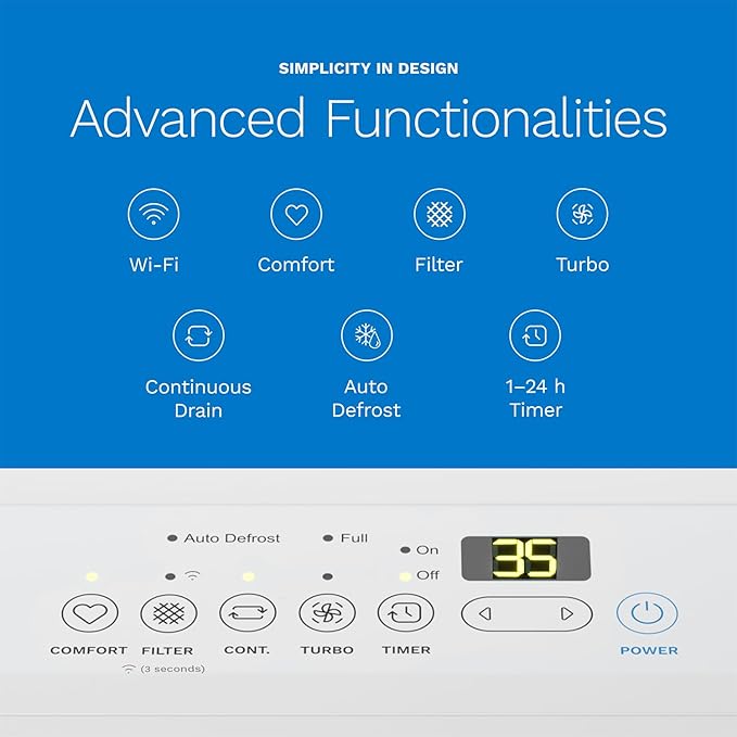 hOmeLabs Dehumidifier 7,000 Sq Ft Wi-Fi (50 Pint MAX 120 Pint at 95°F, 90% RH) for Home, Office, Basements with Powerful Moisture Removal, Humidity Control, Auto Shut-off, Quiet Operation