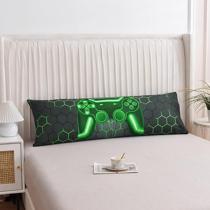 NTBED Gaming Body Pillow Cover Gamer Microfiber Pillowcase with Envelope Closure for Kids Boys Adults,(20"x54",Green)