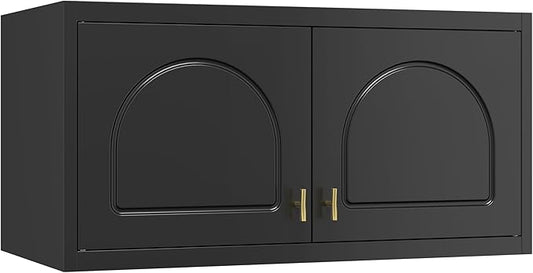 32" Metal Wall Cabinet 2 Doors,Black Hanging Cabinets with Handle,Metal Wardrobe Cabinets,Armoire Wardrobe Closet,Clothes Storage Cabinet for Bedroom,Laundry Room,Bathroom