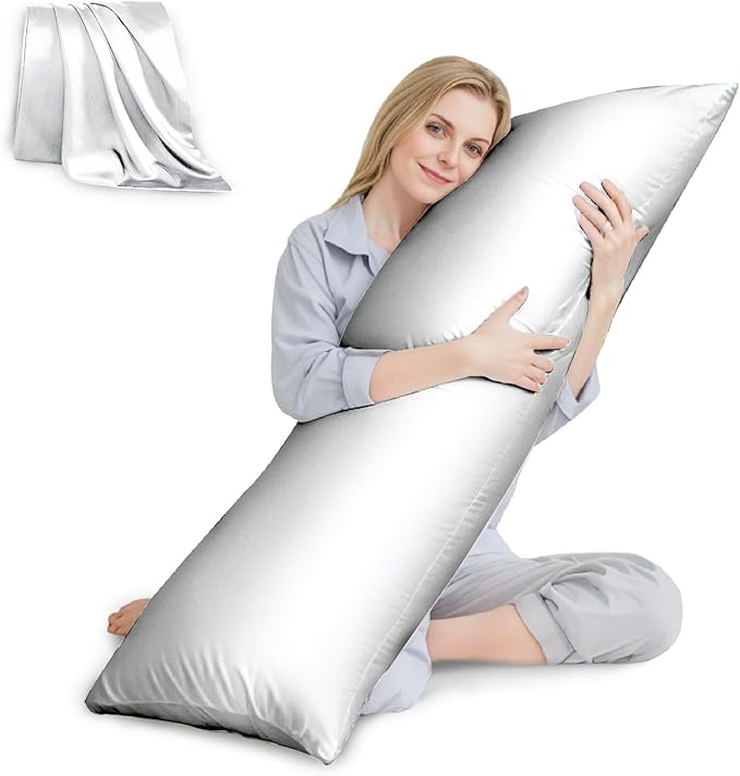 HUXMEYSON Body Pillow with Satin Pillowcase, Body Pillow for Adults, Removable Cover, White (20"x54")