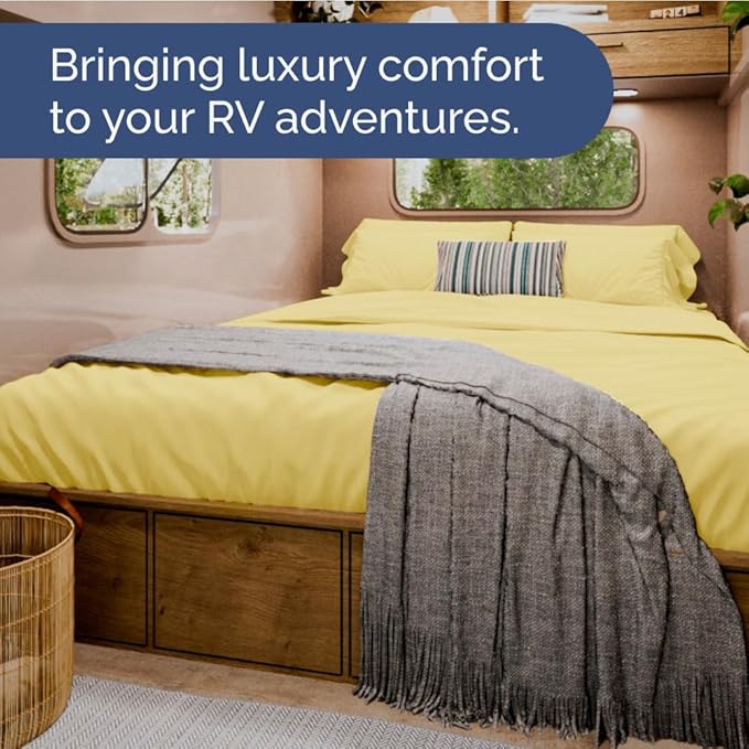 Short Queen Size 4 Piece Sheet Set - RV Short Queen, Ultra-Soft, Breathable & Cooling Bed Sheets Set with Deep Pockets - Hotel Luxury Bedding for Women & Men - Wrinkle Free & Fade Resistant - Yellow