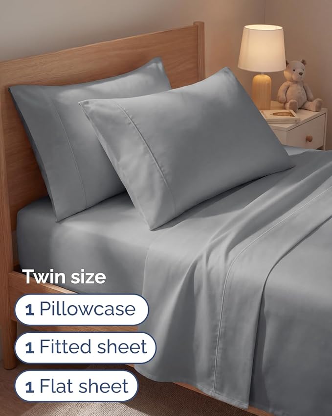 Twin 4 Piece Sheet Set - Comfy, Breathable & Cooling - Hotel Luxury Bedding for Women, Men, Kids, Teens & Children - 1 Flat & 1 Fitted Sheet & 2 Pillowcases w/ Deep Pockets - Wrinkle Free - Steel Blue