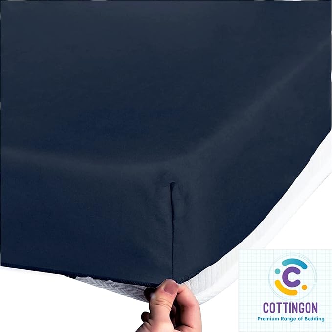 Cottingon 1 Piece Top Split King Fitted Sheet Only for Adjustable beds, Premium 100% Egyptian Cotton, 34 Inches Half Split Flex Head Bottom Sheet for Sleep Number Beds 16" Deep Mattress, Navy Blue