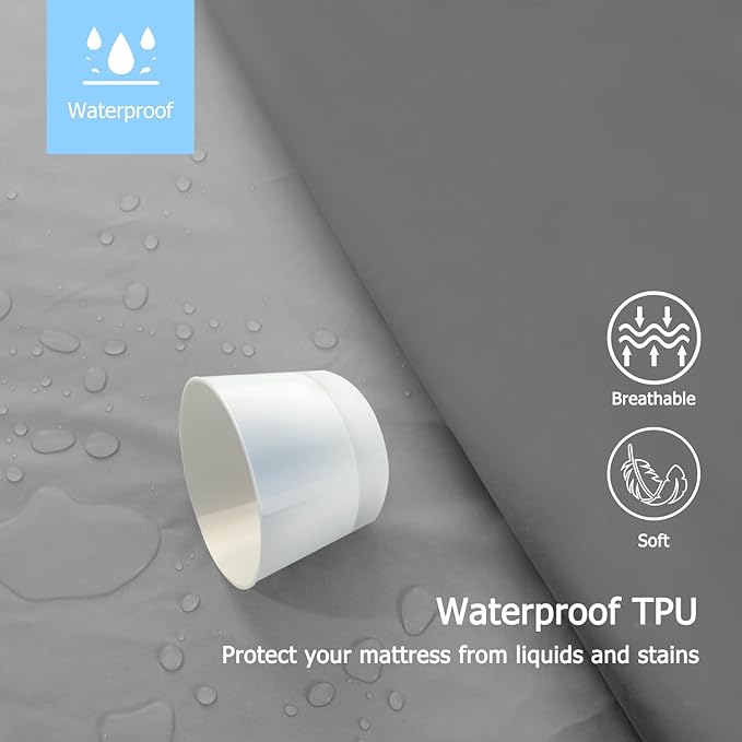 Twin Waterproof Mattress Protector - Noiseless, Breathable, Machine Washable Fitted Mattress Cover with Deep Pockets up to 5”-21”（Dark Grey）