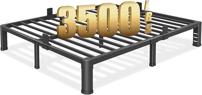 10 inch California King Bed Frame with Round Corner Legs and Headboard Hole Mattress Slide Stopper Low Profile Heavy Duty Metal Platform,Steel Slat Support,No Box Spring Needed,Easy Assembly