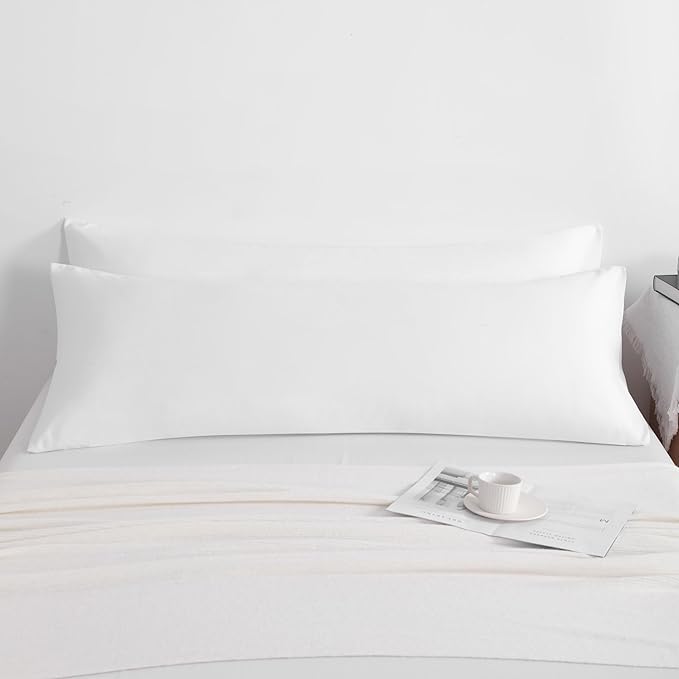 NTBAY Body Pillow Cases Set of 2, 2 Pack Brushed Microfiber 20x54 Pillow Cases, Soft, Wrinkle, Fade, Stain Resistant White Pillow Cases with Envelope Closure, 20x54 Inches, White