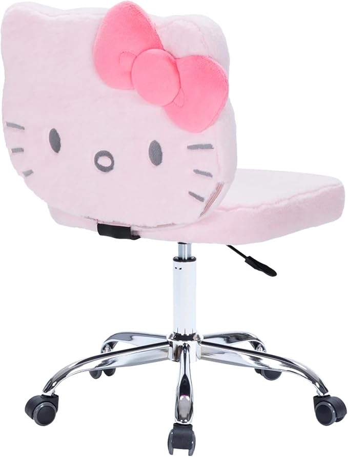 Impressions Vanity Hello Kitty Teddy Swivel Vanity Chair for Makeup Desk, Armless Rolling Chair with Wheels, Adjustable Height, 360 Degree Swing, Comfy Foam Padded Seat and Backrest (Teddy Pink)