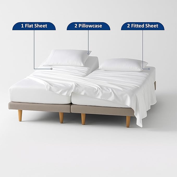 5 Piece Split Cal King Sheet Set, 100% Egyptian Cotton, 16 Inch Deep Pockets, White Solid, Soft Cooling Sheets for Adjustable Beds, Sleep Number Beds, Split Cal King Mattress Sheet Set