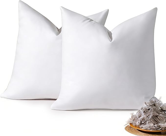 DOWNSTORIA 18x18 Feather Down Pillow Inserts Set of 2, Decorative Pillows with 100% Coton Cover, Throw Pillow for Bed, Couch and Sofa.