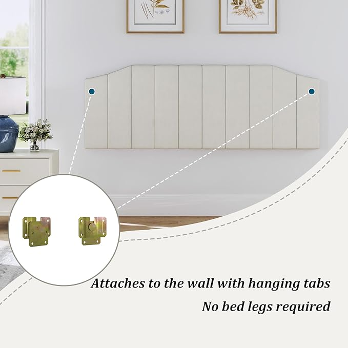 Furpopup King Size Headboard Only, Velvet Upholstered Headboard King/California King Size Wall Mount and Bed Frame Mount, Featuring High-Density Sponge Padding Easy Assembly Comfort Style-Cream