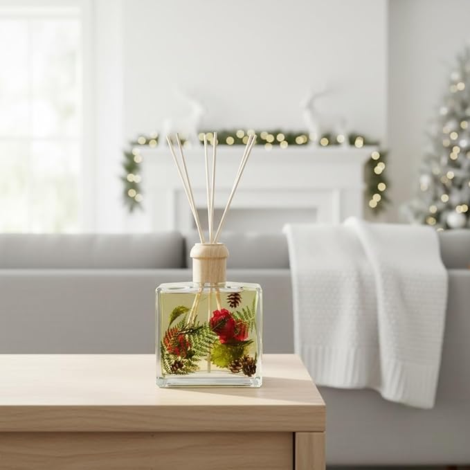 Rosy Rings Essence of Christmas Botanical Reed Diffuser 13oz – Lasts 6-12 Months Floral Aromatherapy Winter Home Fragrance Gift Notes of Eucalyptus, Balsam Fir, Cedarleaf, Pine Cone, Vetiver with Pine