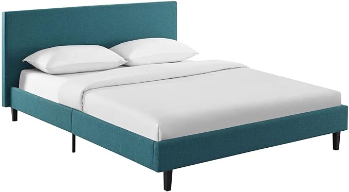 Modway Anya Upholstered Teal Full Platform Bed with Wood Slat Support