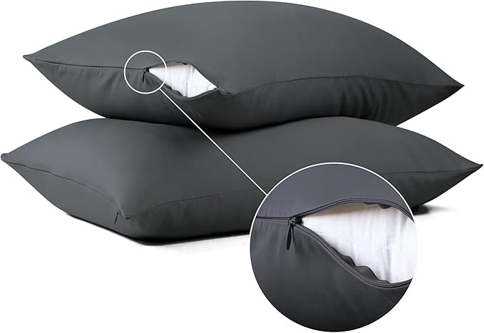 100% Cotton Classic Pillow Protectors with Invisible Zipper, 600 Thread Count Sateen Weave Soft and Breathable Pillow Cases, Protect Pillows from Dirt, Dust and Debris (King, 20"x36", Set of 2)