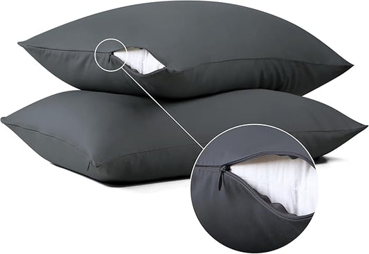 100% Cotton Classic Pillow Protectors with Invisible Zipper, 600 Thread Count Sateen Weave Soft and Breathable Pillow Cases, Protect Pillows from Dirt, Dust and Debris (Queen, 20"x30", Set of 2)