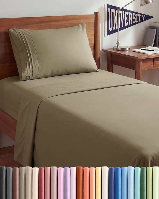 Twin XL Size 3 Piece Sheet Set - Comfy Breathable & Cooling Sheets - Hotel Luxury Bed Sheets for Women & Men - Deep Pockets, Easy-Fit, Extra Soft & Wrinkle Free Sheets - Khaki Oeko-Tex Bed Sheet Set