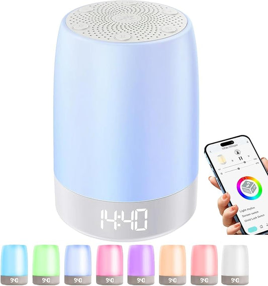Teen Sound Machine White Noise Machine with 32 Soothing Sounds, Bluetooth Speaker Alarm Clocks for Bedrooms with Wake up Light, Night Light for Kids, Gifts for Teenage Girls Boys Women