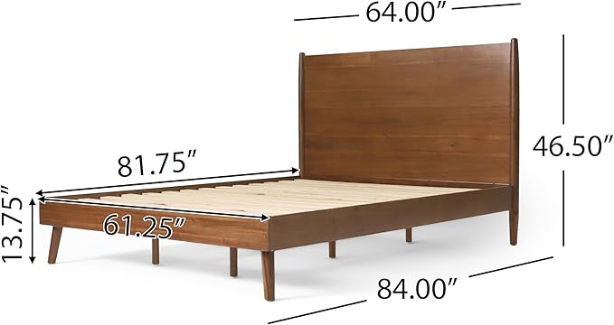 Merax Queen Size Solid Wood Platform Bed, Mid-Century Modern Bed Frame with Splayed Legs, 600 lbs Weight Capacity, No Box Spring Needed, Brown