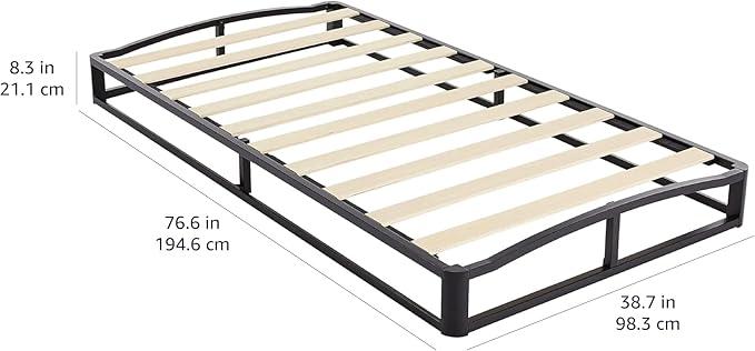 Amazon Basics Durable Metal Platform Bed Frame with Wood Slat Support, 6 Inches High, Twin, Black