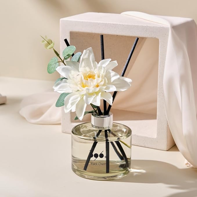 396 st. Dahlia Flower Reed Diffuser, Black Cherry, 200ml(6.7oz) / Reed Diffuser Sets, Home Fragrance, Scented Oils, Home & Bathroom Décor
