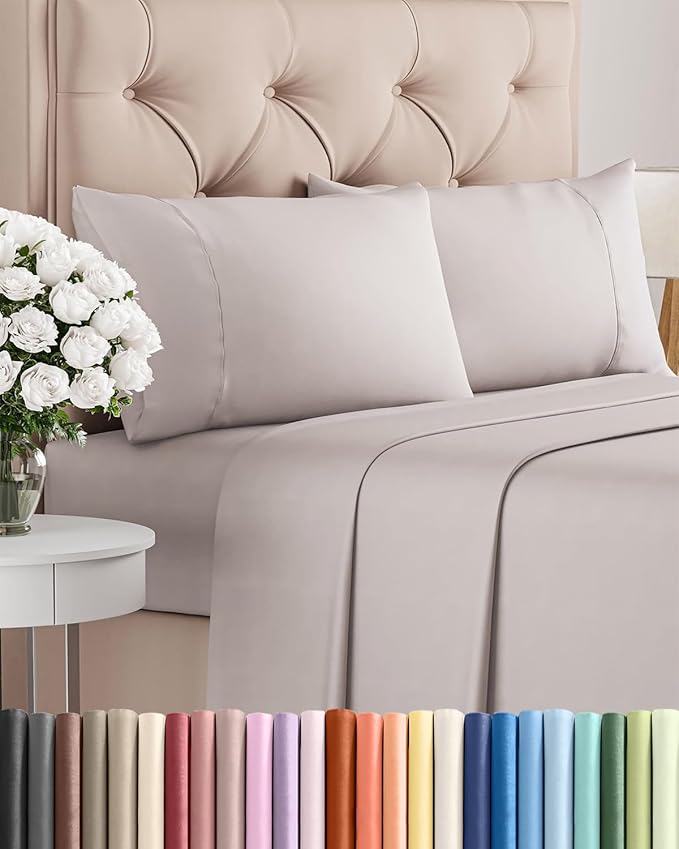 Twin 4 Piece Sheet Set - Comfy, Breathable & Cooling - Hotel Luxury Bedding for Women, Men, Kids, Teens & Children - 1 Flat & 1 Fitted Sheet & 2 Pillowcases w/ Deep Pockets - Wrinkle Free - Light Grey